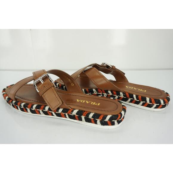 Prada Crisscross Espadrille Slide Sandals logo New brown Womens - Picture 6 of 10